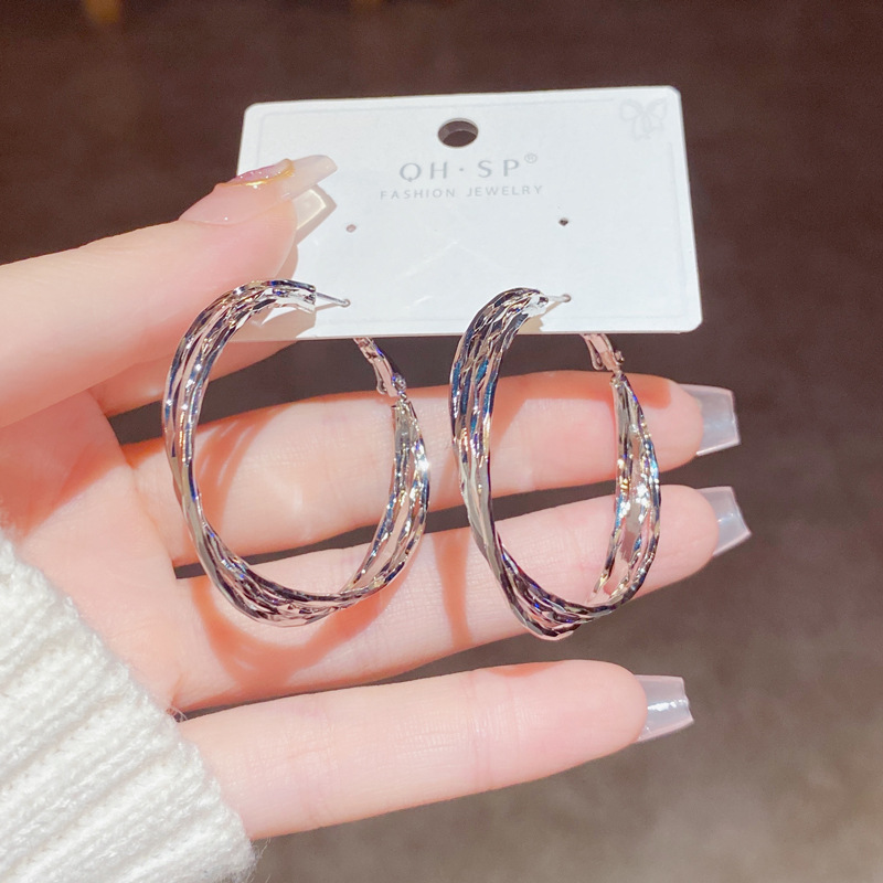 Bông tai tròn xoắn xi BẠC 925 cao cấp ĐK 3.7cm, bông tai tròn basic cá tính B3072