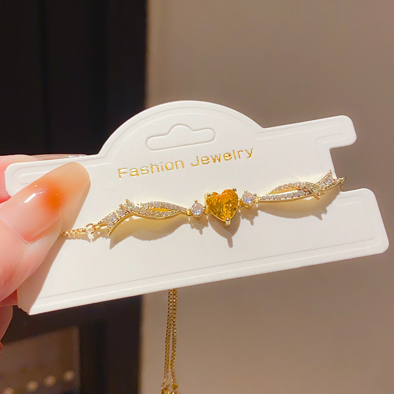 Lắc tay TRÁI TIM đá VÀNG xi vàng pha cao cấp rút freesize B2957