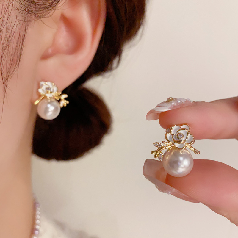 Bông tai hoa ngọc nhí cao cấp, bông tai thiết kế hàn quốc đôc đáo B3078