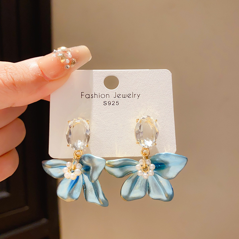 Bông tai Hoa đá thiết kế Han Quốc độc đáo cao cấp tone XANH B2965