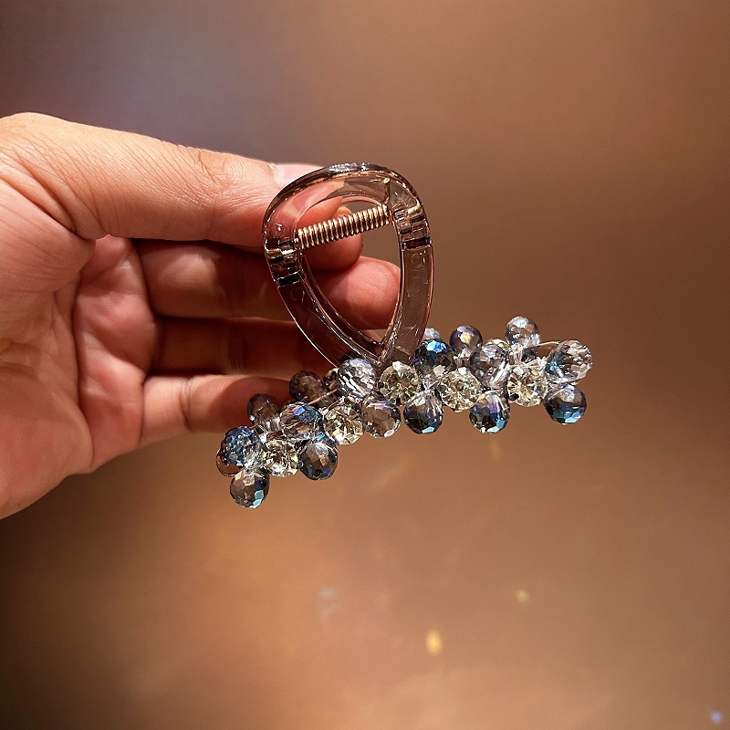 Kẹp tóc càng cua 8cm HOA ĐÁ mix XANH TRẮNG cao cấp thiết kế sang trọng, độc đáo B3015