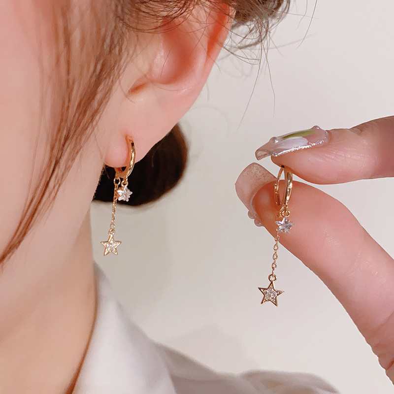 Bông tai ngôi sao nhỏ giọt thanh mảnh đá zircon cao cấp, bông tai thiết kế hàn quốc B3091