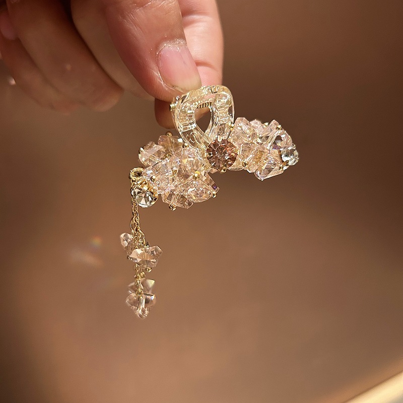 Kẹp gắp nhí Pha lê nơ CAM HỒNG rua rua cao cấp,kẹp tóc độc đáo, sang trọng B3029