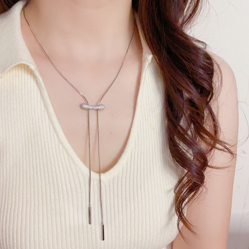 Dây chuyền dáng dài rút điều chỉnh mặt đính đá zircon xi bạc 925 cao cấp, thiết kế nhẹ nhàng B3059