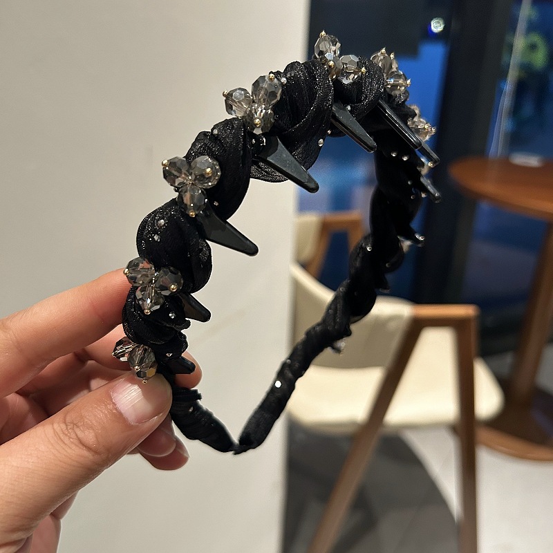 Cài tóc tạo phồng có răng cao cấp đính đá xám tone ĐEN sang trọng, thiết kế ĐẸP B3024