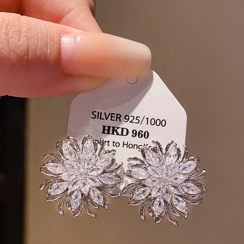 Bông tai Hoa ĐÁ ZIRCOn xi bạc 925 cao cấp thiết kế Hàn quốc sáng đẹp, sang trọng B2945
