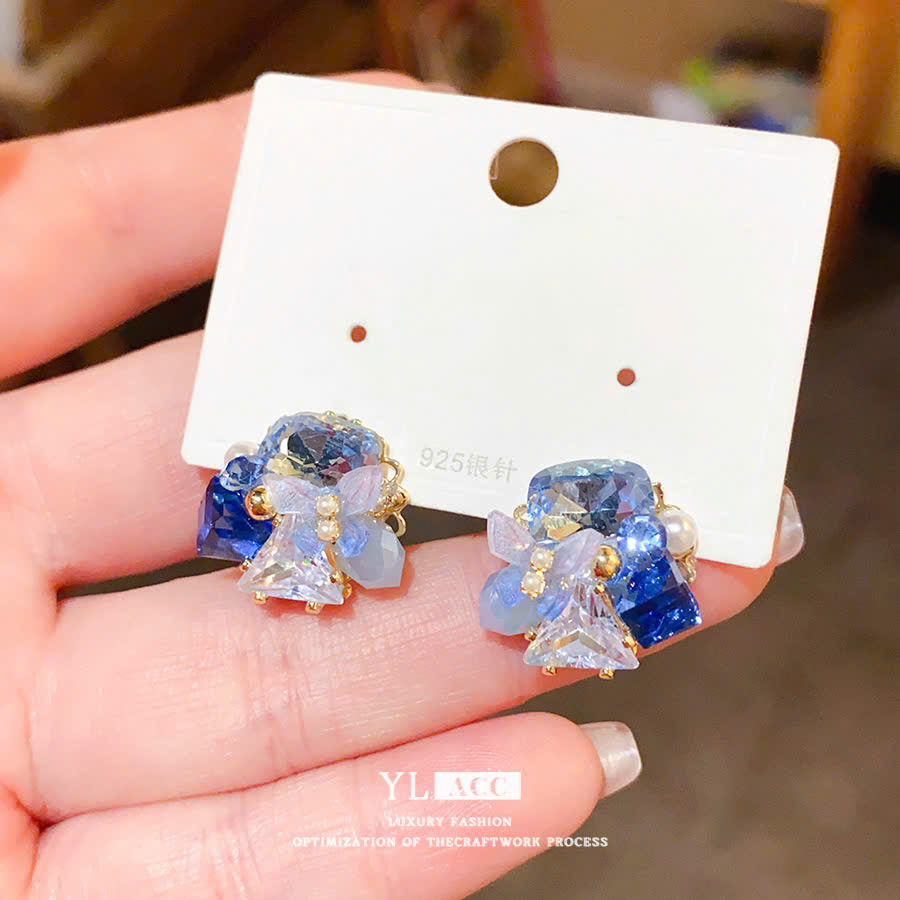 Bông tai sát hồ điệp mix đá XANH dương B2949