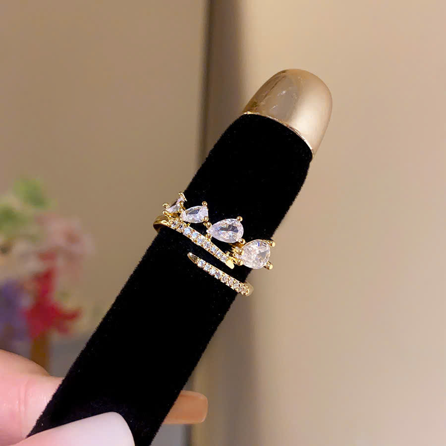 Nhẫn chiếc lá đính đá zircon cao cấp freesize B2979