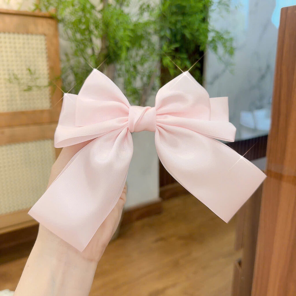 Kẹp tóc bấm nơ HỒNG nhạt B3039