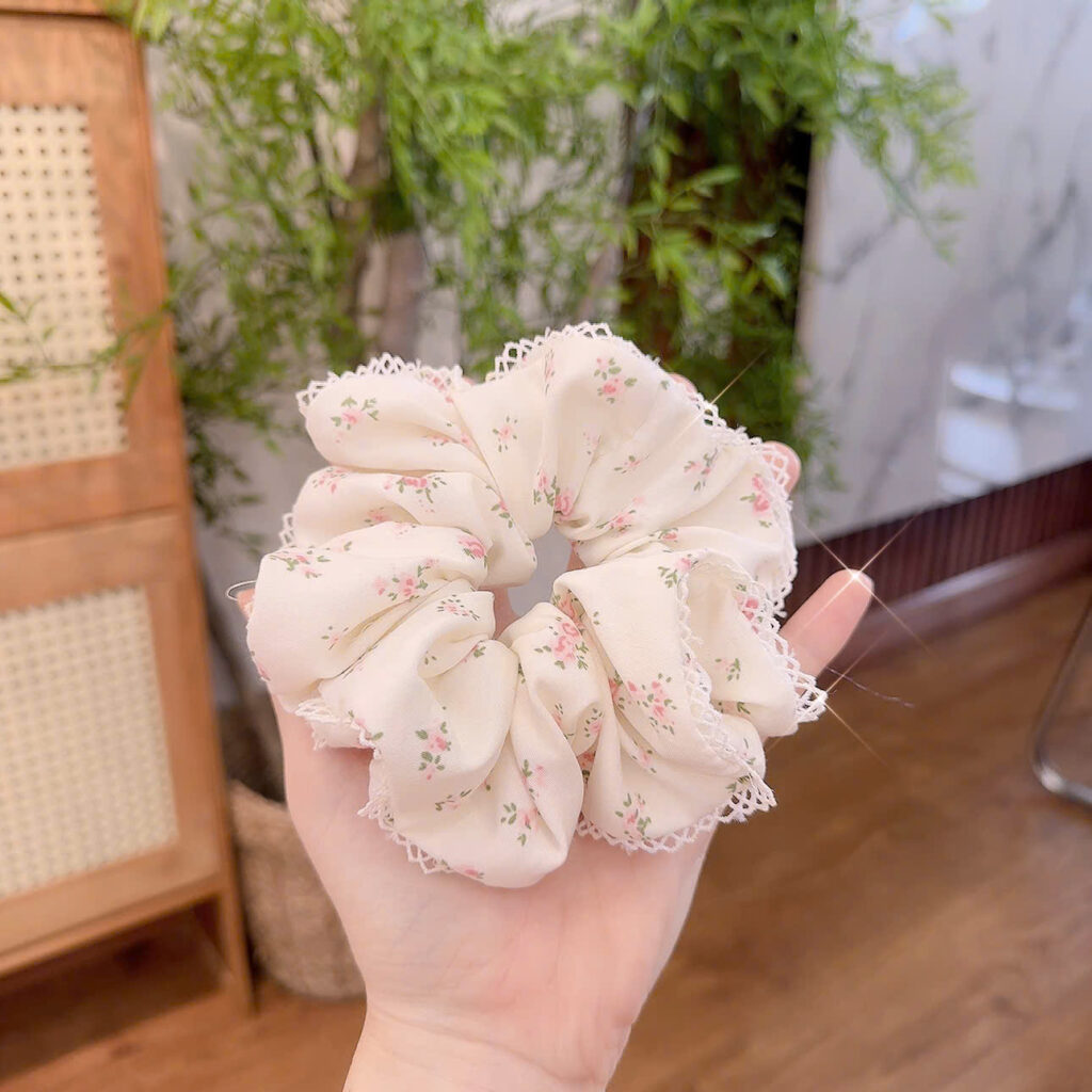 Cột tóc họa tiết HOA REN tone HỒNG KEM dễ thương, phụ kiện cột tóc nữ đẹp B3053