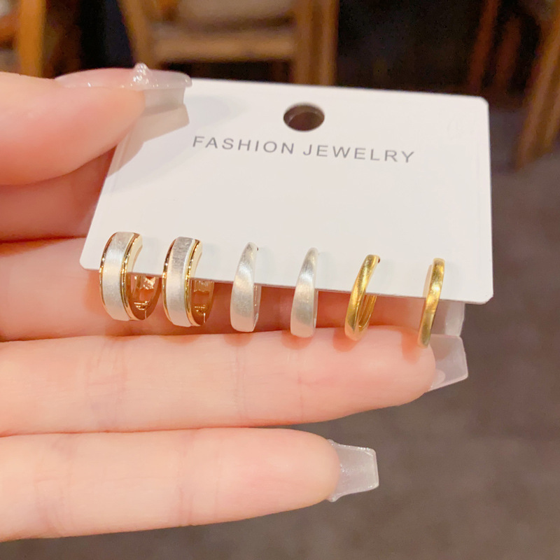 Bộ 3 đôi hoa tai xi vàng pha cao cấp tone màu TRẮNG VÀNG tối giản sang trọng cao cấp B3114