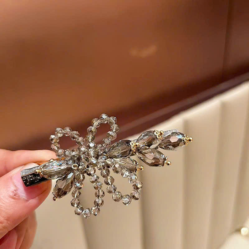 Kẹp mái tóc mỏ vịt HOA pha lê XÁM cao cấp, thiết kế độc đáo, sang trọng B3006