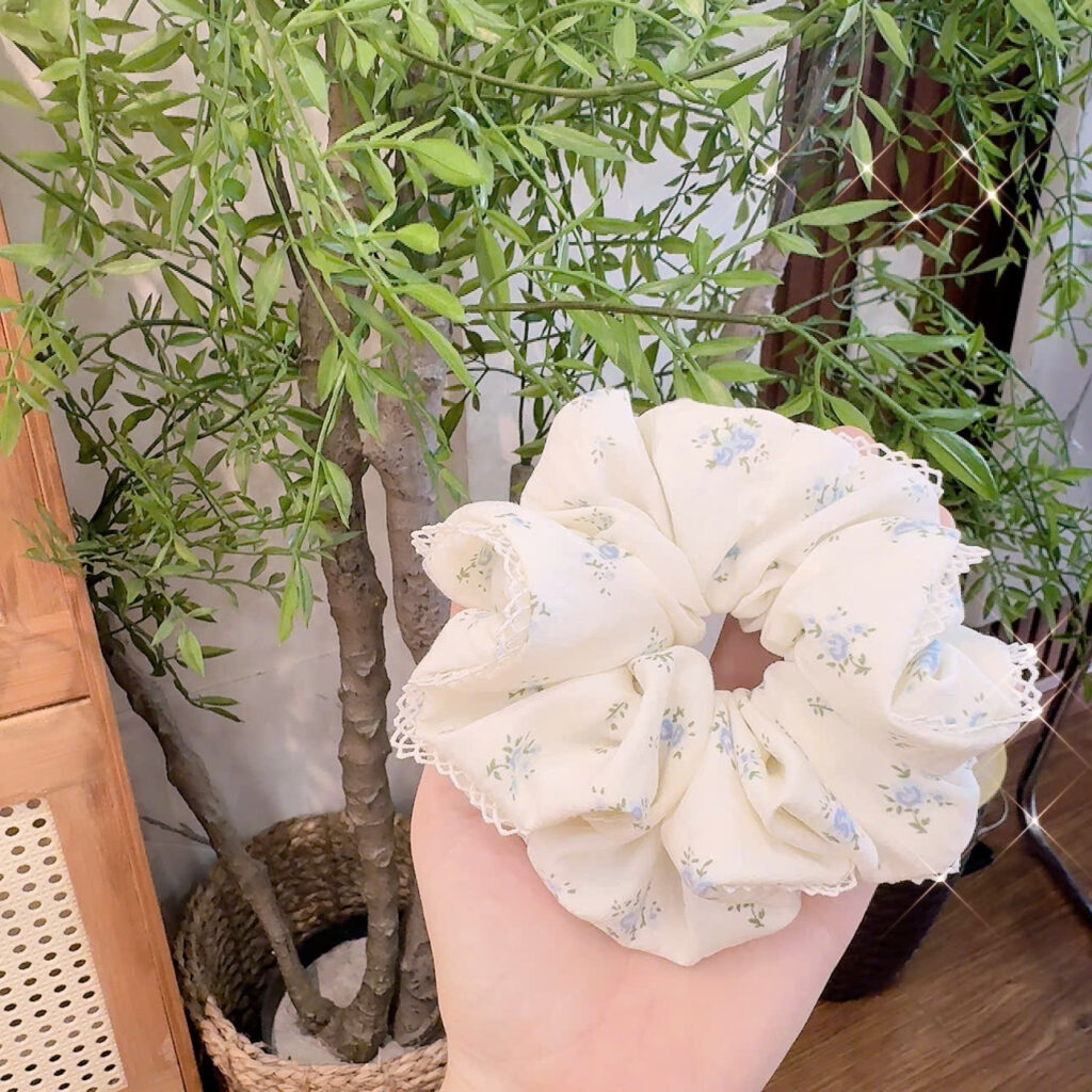 Cột tóc họa tiết HOA REN tone HOA XANH KEM dễ thương, phụ kiện cột tóc nữ đẹp B3054