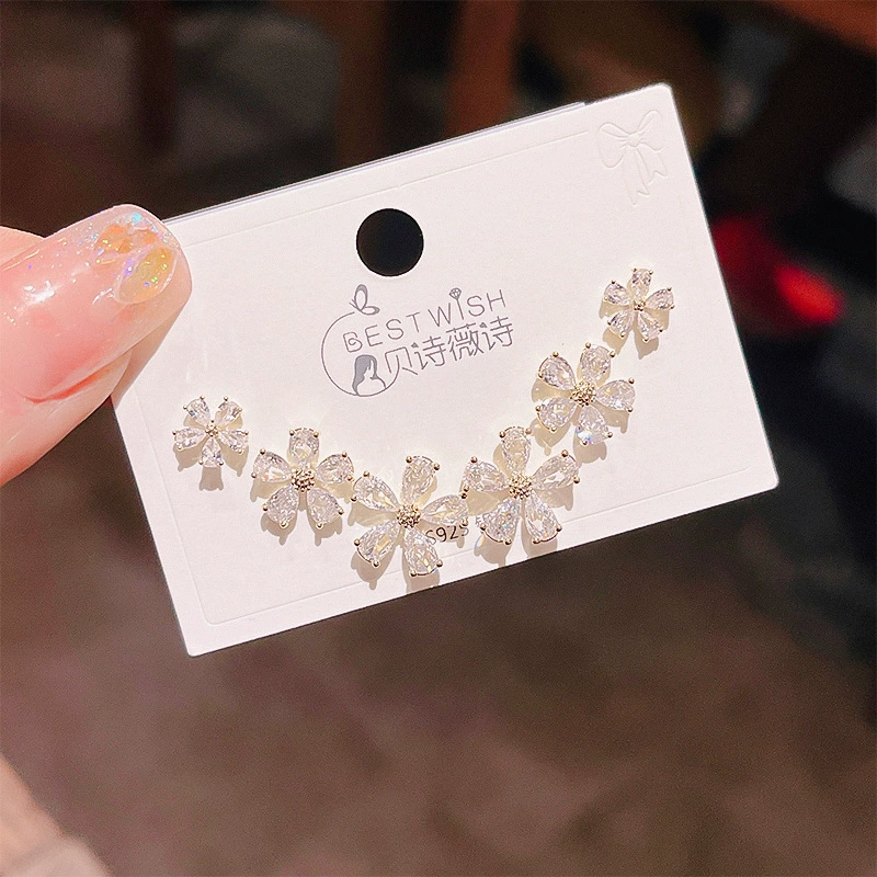 Bộ 3 đôi hoa tai HOA 5 CÁNH full đá zircon xi vàng pha cao cấp, thiết kế bông tai nhỏ xinh B3438