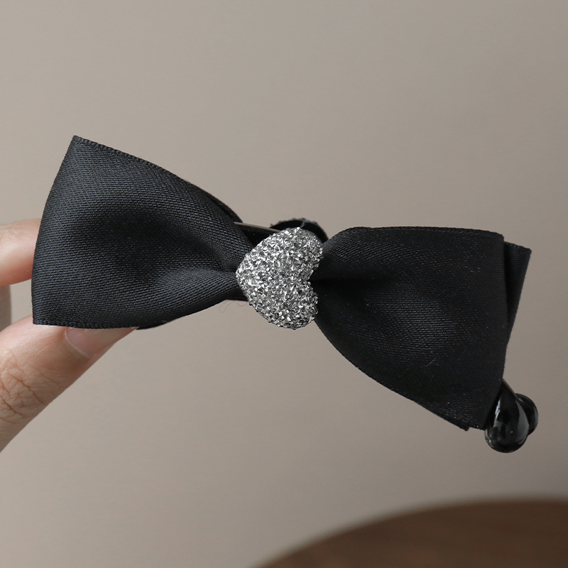 Kẹp tóc dọc NƠ TRÁI TIM màu ĐEN cao cấp, phụ kiện kẹp tóc nữ đẹp, độc đáo B3415