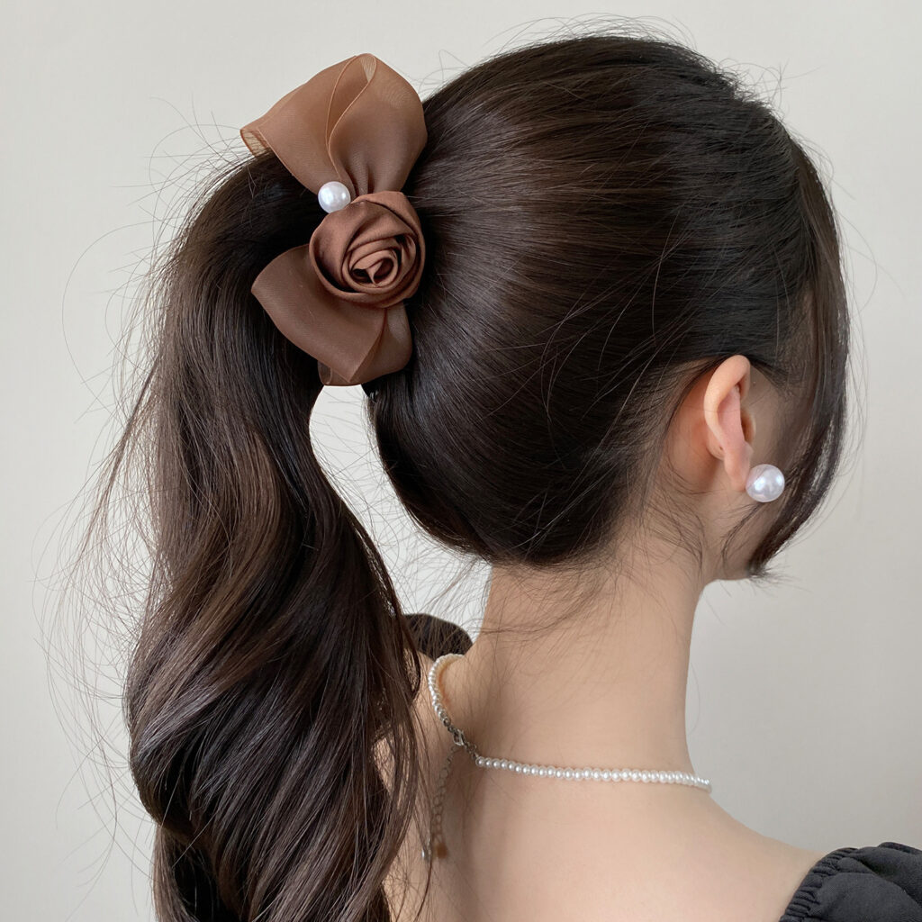 Kẹp dọc NƠ VOAN HOA NÂU cao cấp, kẹp tóc nữ thiết kế độc đáo, quà tặng xinh B3420