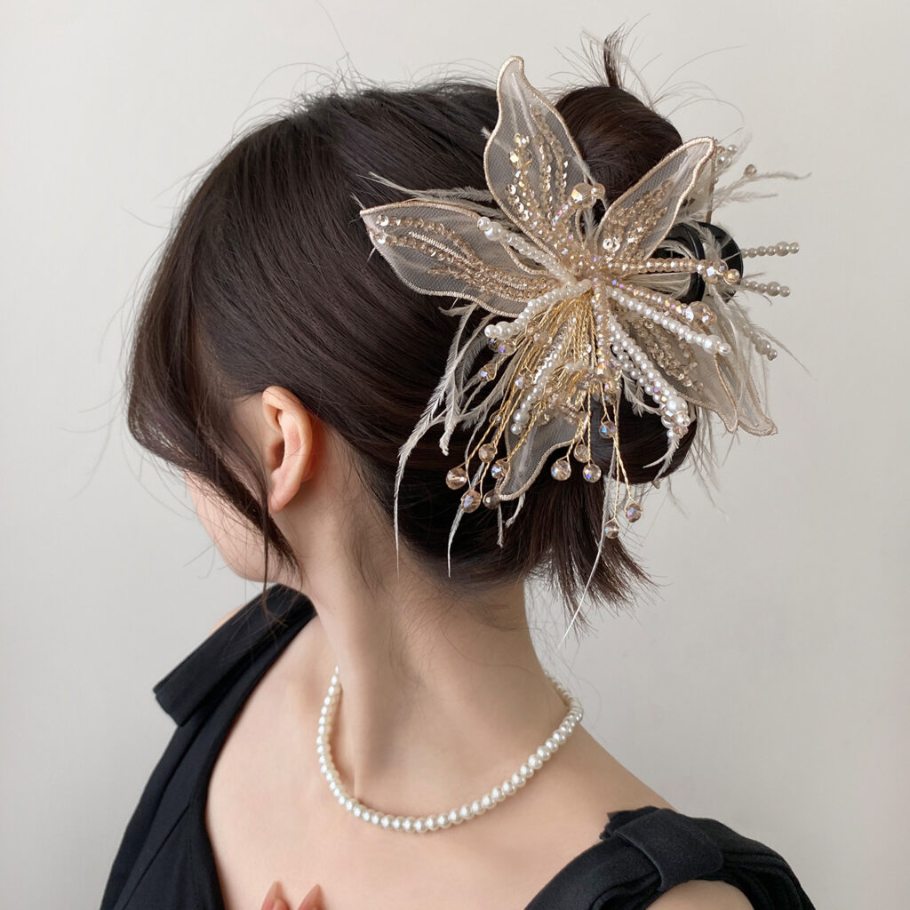 Kẹp tóc nữ LÔNG HOA pha lê cao cấp, kẹp gắp lớn thiết kế độc đáo cao cấp B3424