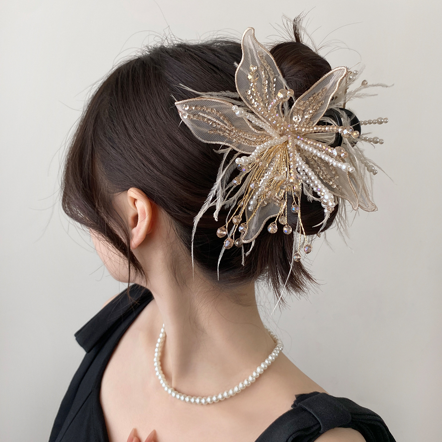 Kẹp tóc nữ LÔNG HOA pha lê cao cấp, kẹp gắp lớn thiết kế độc đáo cao cấp B3424