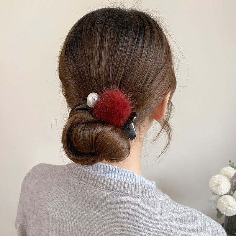 Kẹp tóc lông ngọc ĐỎ 3 răng cao cấp, phụ kiện kẹp tóc nữ đẹp độc đáo B3314