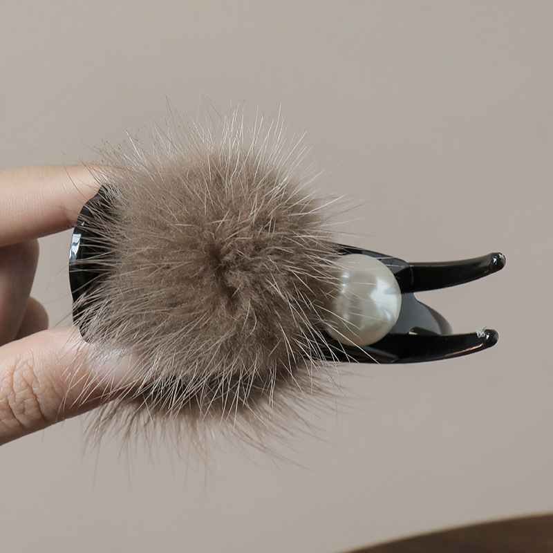 Kẹp 3 răng lông màu NÂU cao cấp, kẹp càng cua nữ cao cấp B3315