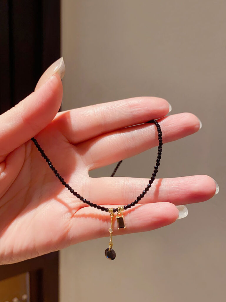Dây chuyền chocker đá đen pha lê giọt nước cao cấp, phụ kiện dây chuyền đi tiệc đẹp độc đáo B3284