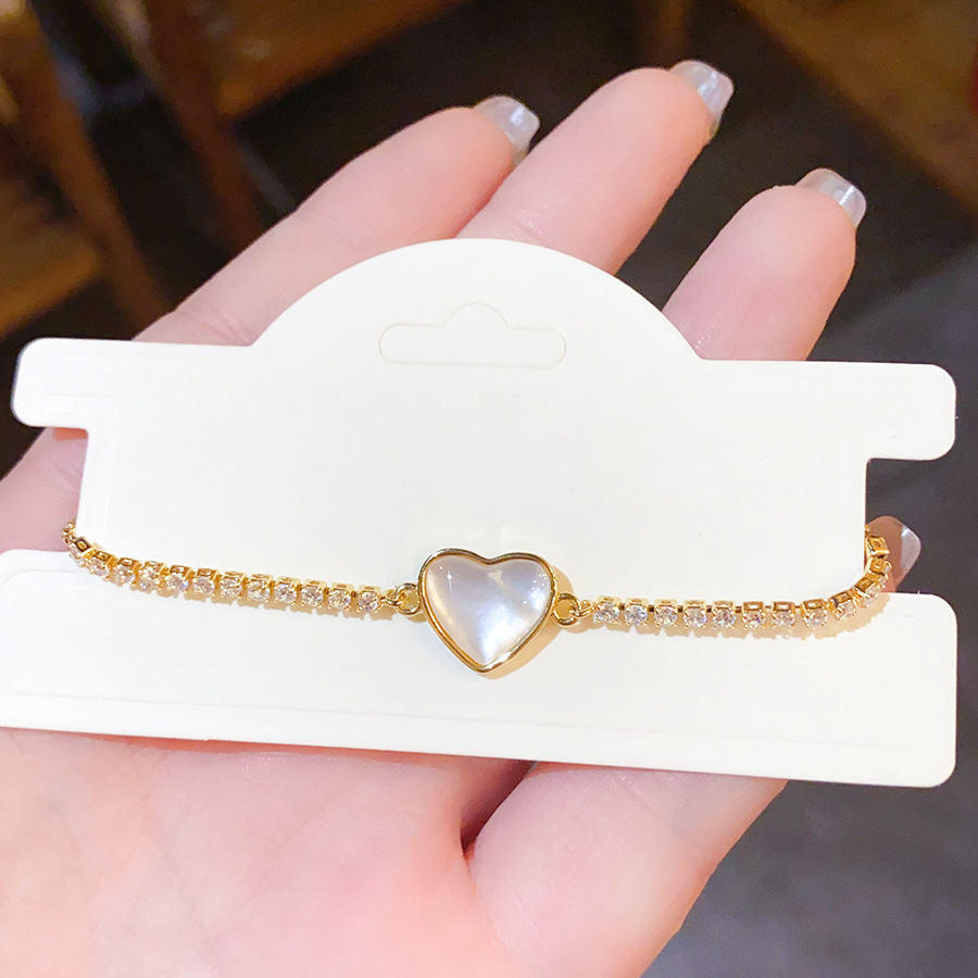 Lắc tay TRÁI TIM xà cừ xi vàng pha đính đá zircon cao cấp freesize, lắc tay nữ đẹp, quà tặng bạn gái B3255