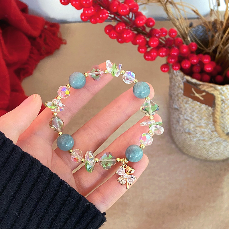 Vòng tay nữ cao cấp pha lê XANH HOA cỏ 4 lá may mắn freesize, phụ kiện vòng tay đẹp, quà tặng bạn gái độc đáo B3643