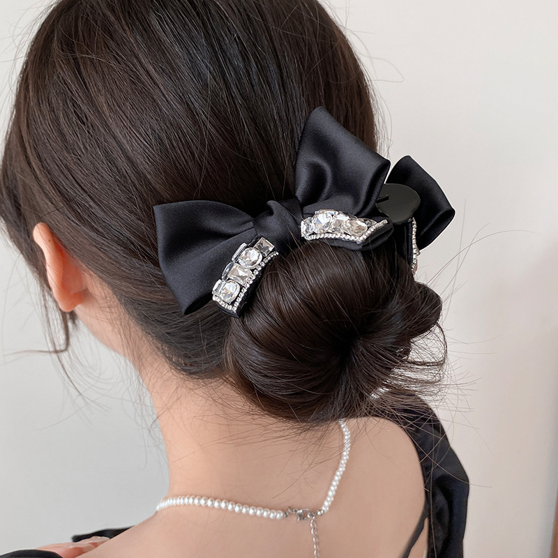 Kẹp tóc nữ 3 răng NƠ ĐÁ ĐEN cao cấp, phụ kiện tóc nữ đẹp độc đáo cao cấp B3411