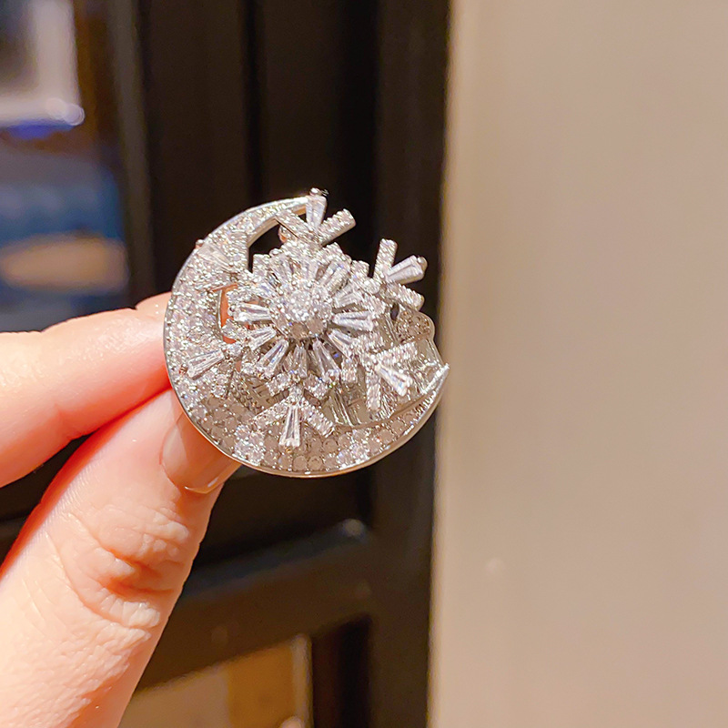 Cài áo TRĂNG TUYẾT đá zircon xi bạc 925 cao cấp, phụ kiện trâm cài áo độc đáo thiết kế đẹp B3290