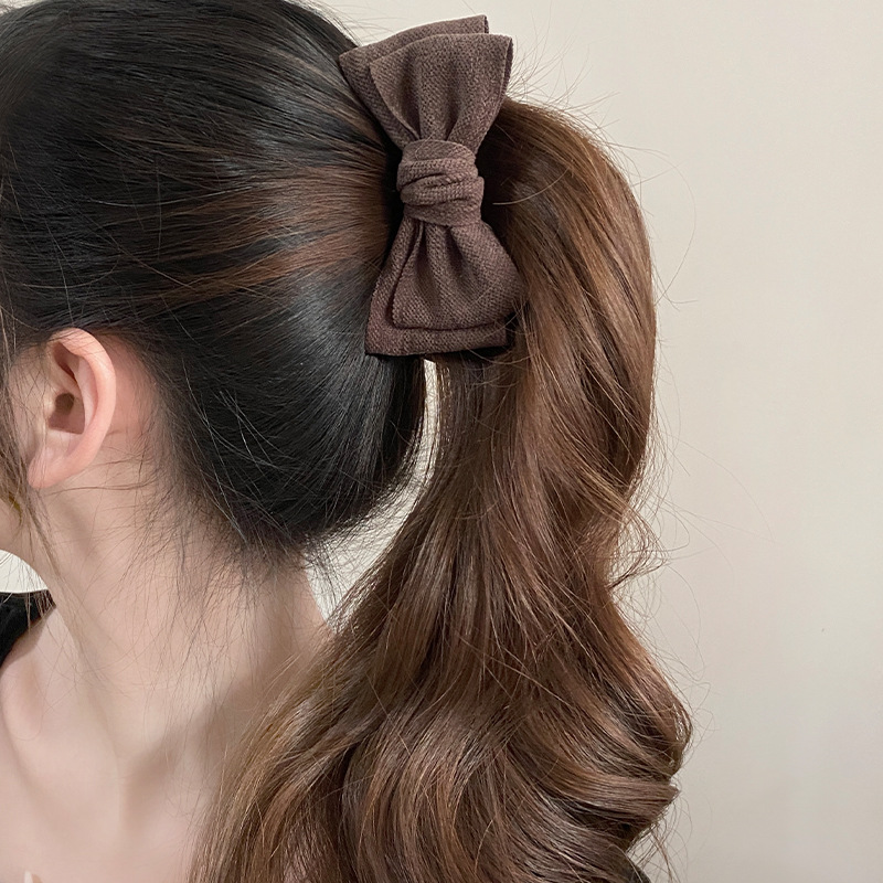 Kẹp dọc NƠ màu NÂU cao cấp, phụ kiện kẹp tóc nữ độc đáo sang trọng B3318