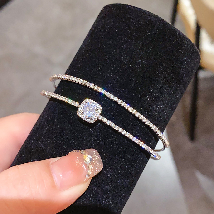 Vòng tay ĐÁ zircon mặt VUÔNG cao cấp xi bạc 925, phụ kiện vòng tay cao cấp đi tiệc B3258