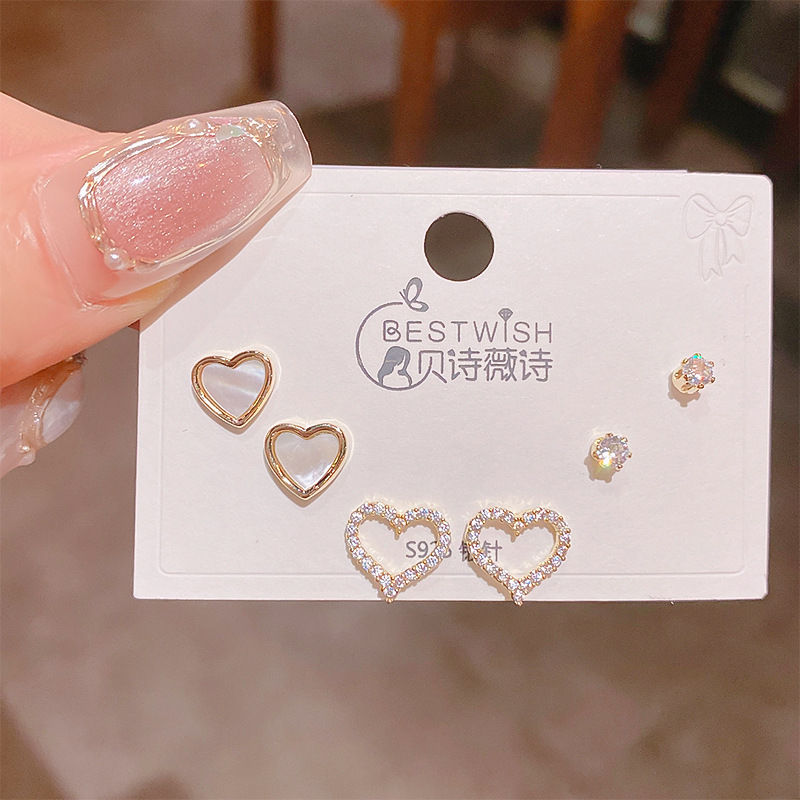 Bộ 3 đôi HOA TAI TRÁI TIm xi vàng pha cao cấp, phụ kiện bông tai nhí độc đáo B3454