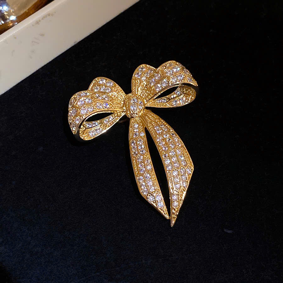 Cài áo NƠ ĐÁ ZIRCON xi vàng pha cao cấp, ghim cài áo nữ cao cấp thiết kế độc đáo B3288