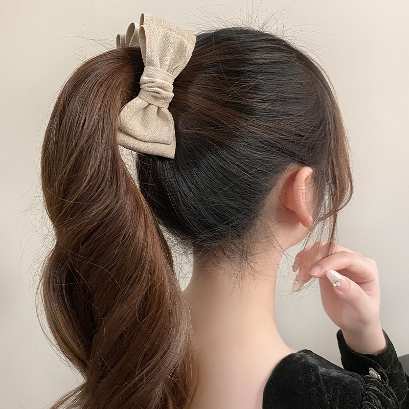 Kẹp dọc NƠ màu KEM cao cấp, phụ kiện kẹp tóc nữ độc đáo sang trọng B3320