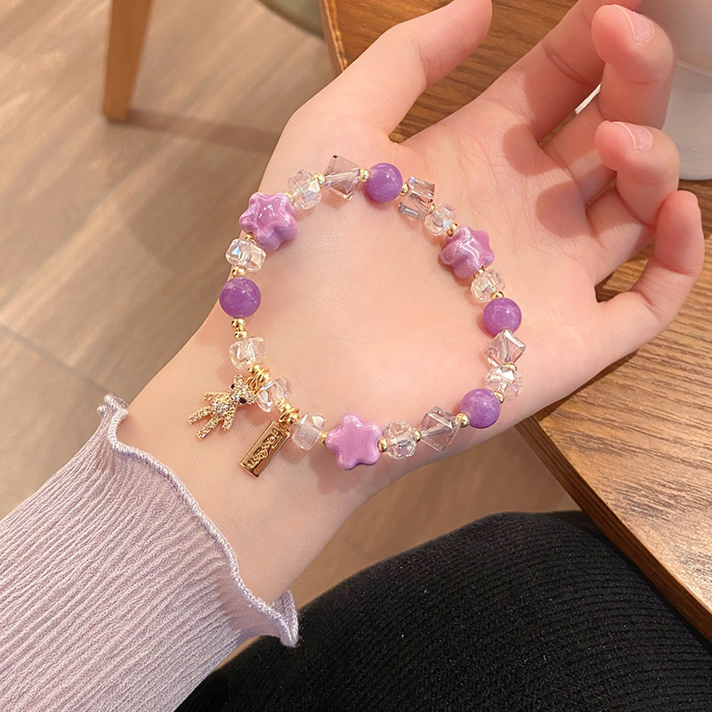 Vòng tay nữ Pha lê TÍM GẤu ngôi sao đính đácao cấp freesize, Lắc tay thiết kế Hàn Quốc, quà tặng bạn gái độc đáo B3650