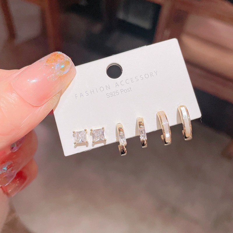 Bộ 3 đôi BÔNG TAI nụ đá zircon mix tròn basic đơn giản sang trọng, bông tai nam nữ đep cao cấp B3436