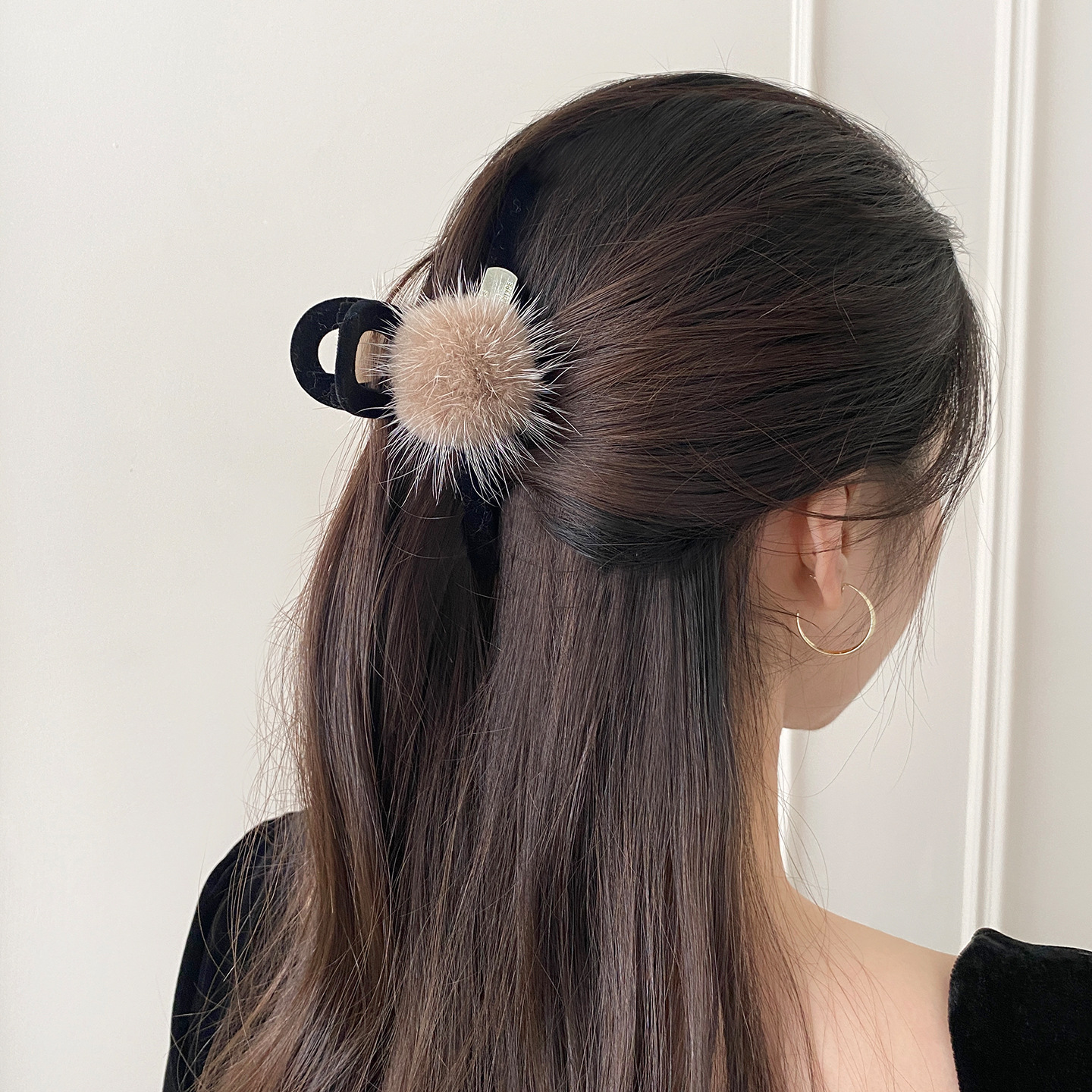 Kẹp gắp tóc 8cm cao cấp cục bông NÂU B3308