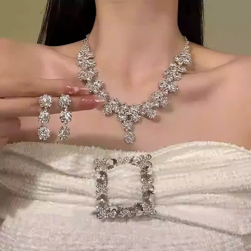 Bộ bông tai dây chuyền HOA ĐÁ thời trang, phụ kiện dây chuyền cưới B3589