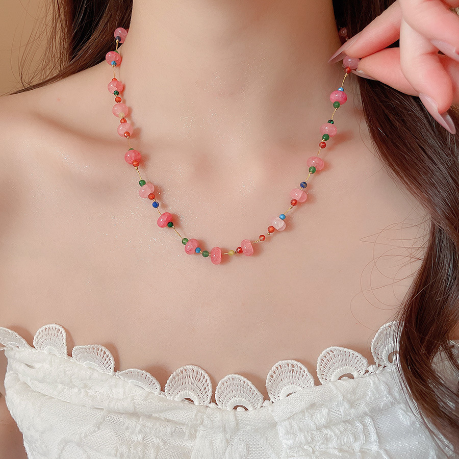 Dây chuyền đá mắt Tone màu hồng độc đáo, phụ kiện vòng cổ màu sắc đẹp thiết kế B03596