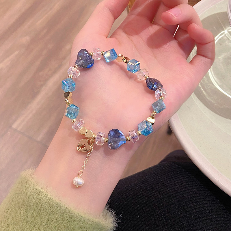 Vòng tay nữ Pha Lê XANH DƯƠNG trái tim cao cấp freesize, Lắc tay thiết kế Hàn Quốc, quà tặng bạn gái độc đáo B3653