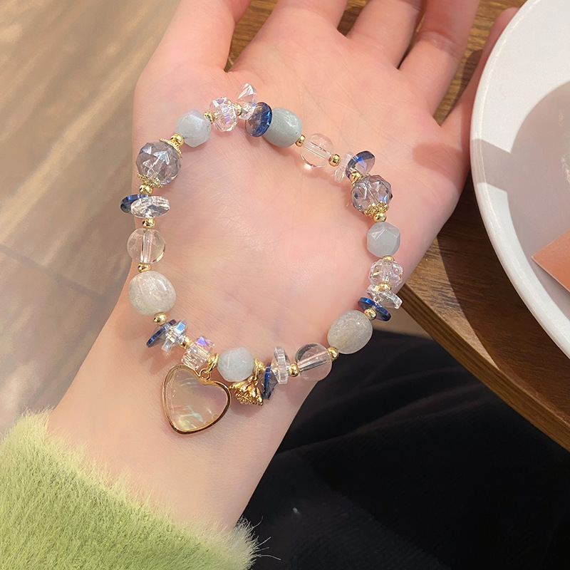 Vòng tay nữ XANH pha lê TRÁI TIM vỏ sò cao cấp freesize, Lắc tay thiết kế Hàn Quốc, quà tặng bạn gái độc đáo B3654