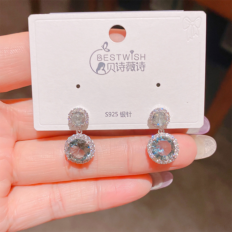 Bông tai giọt nước ĐÁ XANH ĐEN độc đáo cao cấp, bông tai thiết kế ĐẸP B3459