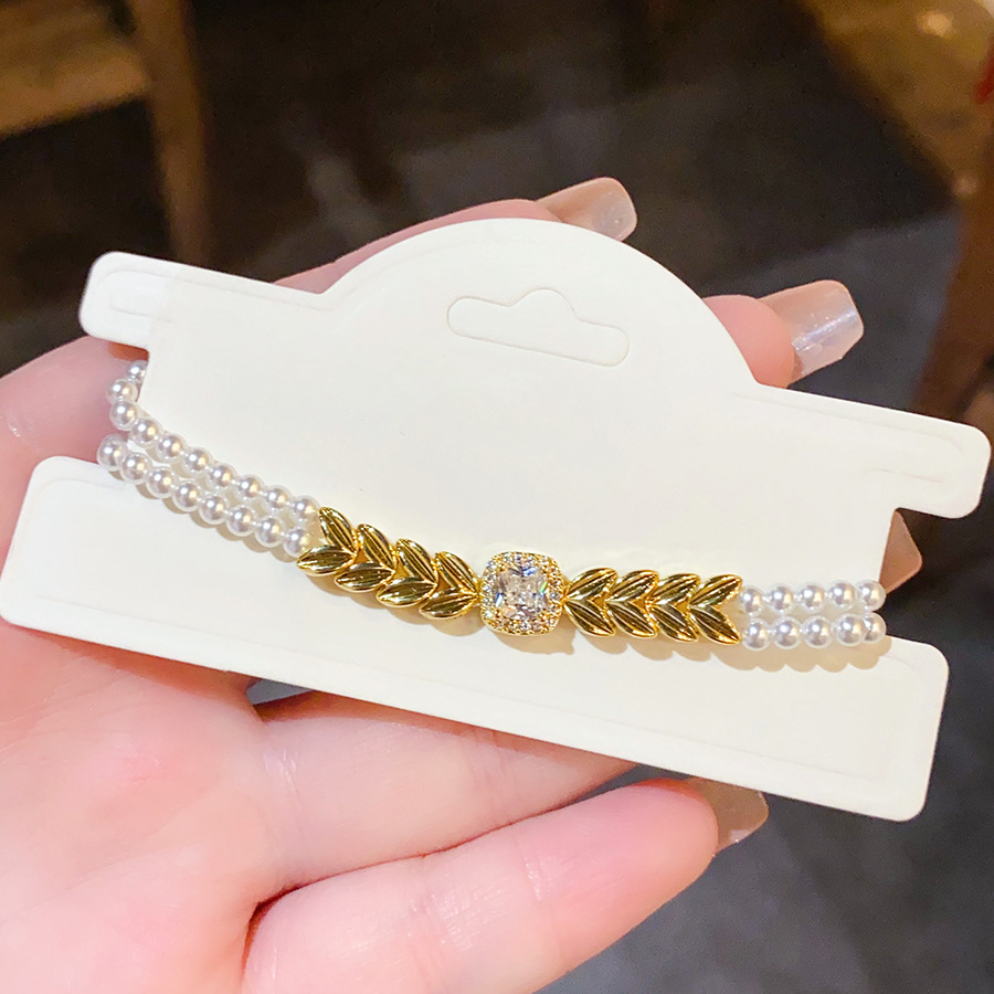 Lắc tay ĐÁ VUÔNG zircon xi vàng pha ngọc trai cao cấp, phụ kiện vòng tay đẹp đi tiệc B3264