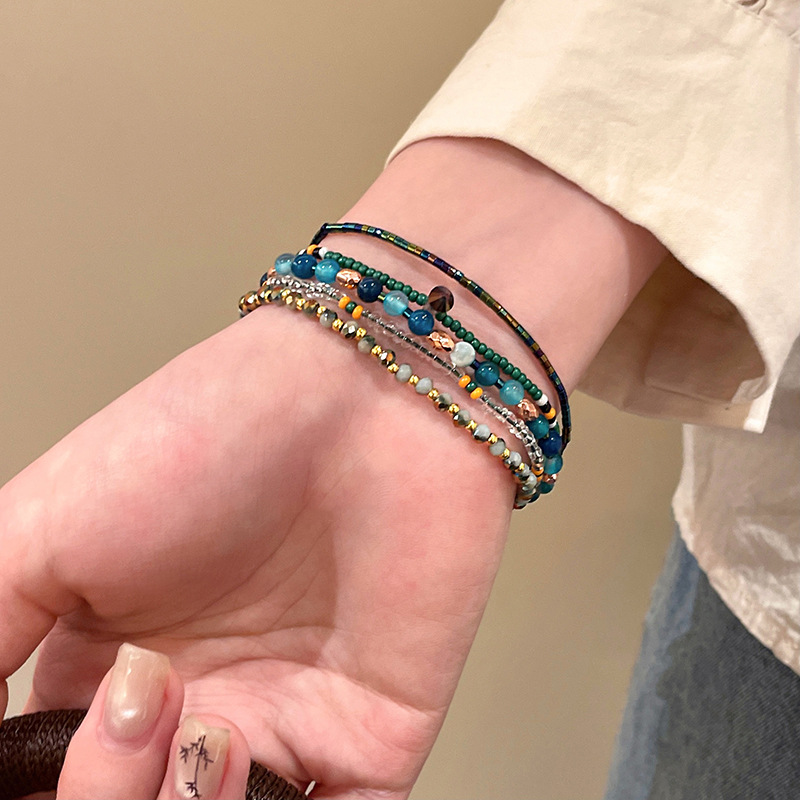 Vòng tay nữ mix đá màu XANH DƯƠNG cao cấp, lắc tay nhiều vòng phong cách cổ điển, quà tặng bạn gái xinh B3588