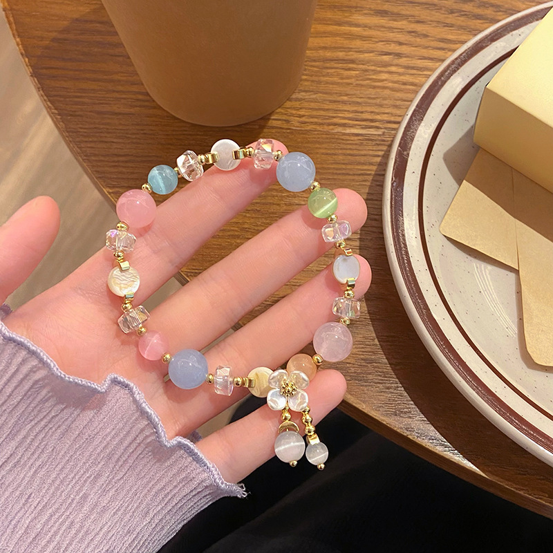 Vòng tay nữ đá MẮT MÈO màu sắc hoa 4 cánh cao cấp freesize, Lắc tay thiết kế Hàn Quốc, quà tặng bạn gái độc đáo B3657