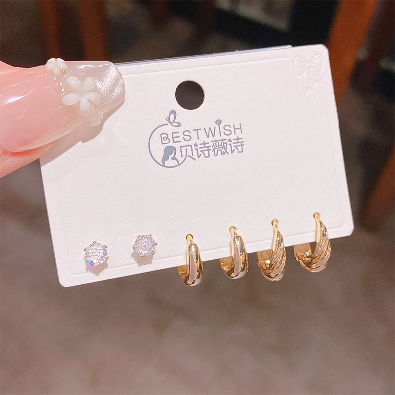 Bộ 3 đôi hoa tai BASIC maù vàng cao cấp, bông tai basic nam nữ thiết kế đơn giản B3463