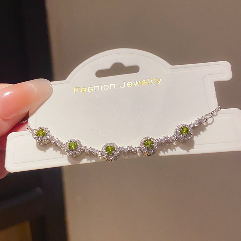 Lắc tay ĐÁ XANH lục viền đá zircon xi bạc 925 cao cấp, lắc tay đẹp, phụ kiện độc đáo B3267