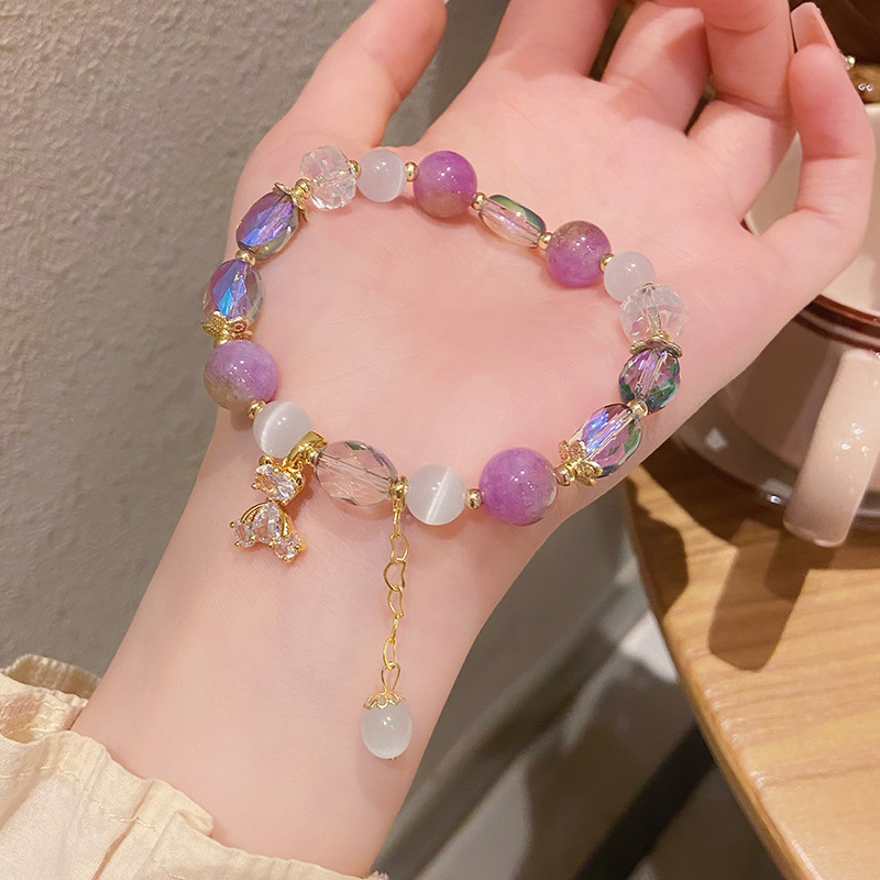 Vòng tay nữ PHA LÊ TÍM GẤU đá zircon cao cấp freesize, Lắc tay thiết kế Hàn Quốc, quà tặng bạn gái độc đáo B3658