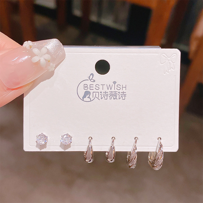 Bộ 3 đôi hoa tai nụ đá tròn trơn xi bạc 925 cao cấp, bông tai nam nữ basic đơn giản sang trọng B3464