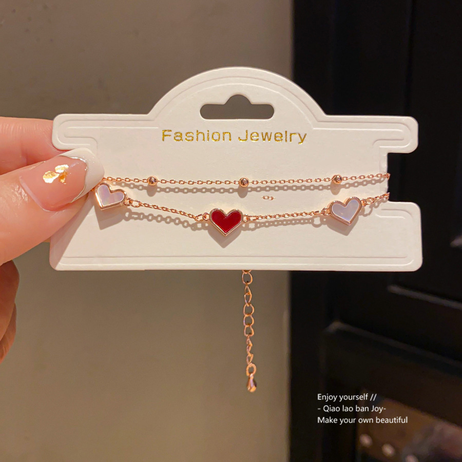 Lắc tay 2 dây xà cừ trái tim màu vàng hồng cao cấp, quà tặng bạn gái độc đáo, lắc tay xinhB3596